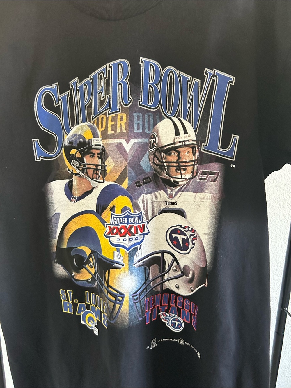 Vintage 2000 Super Bowl XXXIV Rams Titans NFL T Shirt Black Size Large Y2K
